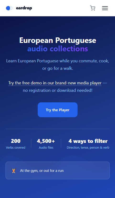 Captura de ecrã do site eardrop.io em telemóvel