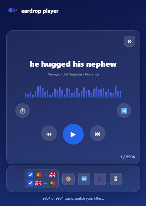 Captura de ecrã do leitor eardrop como Progressive Web App