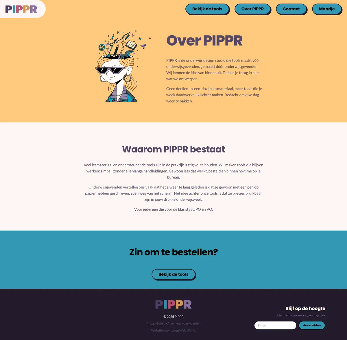 Captura de ecrã da página sobre nós de pippr.nl